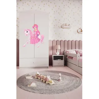 Raumhirsch Furniture Kinderkleiderschrank mit liebevollen Motiven - Kleiderschrank für Kinder (Kinderzimmerschrank für Mädchen, Mit Ablagefächern & Kleiderstange) hochwertige Verarbeitung, sanfte Farben, verschiedene Designs weiß