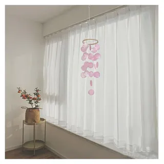 Rockreyoa Muschel Windspiel Bunt Capiz Muscheln Windspiele Hängend Ornamente Natürlich Perlmutt Schale Windglocke Girlande Traumfänger Fensterschmuck für Garten Home Dekoration Rosa