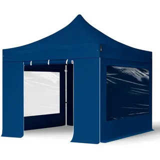 Faltzelt PROFESSIONAL 3x3 m - mit 4 Seitenteilen (Panoramafenster) Faltpavillon ALU Pavillon Partyzelt blau