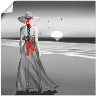 Artland Wandbild Ein Blick zurück aufs Meer, Frau (1 St), als Alubild, Outdoorbild, Leinwandbild, Poster, Wandaufkleber schwarz 100 cm x 100 cm