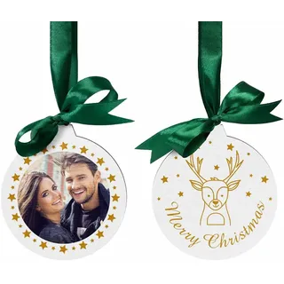 Personalisierte Holzanhänger Weihnachten - Christbaumkugel Weihnachtskugeln mit Foto Namen Text personalisiert - Christbaumschmuck Holz weiß rosa schwarz braun - Baumschmuck Deko Weihnachten