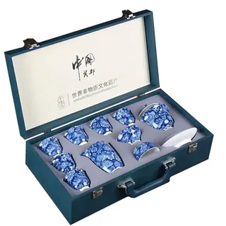 YoeEoay Premium Blau-Weiß Porzellan Tee-Set, 11 Stück Vintage Chinesisches Keramik Teeservice, Tragbares Reise Kungfu Tee Set, Geschenkverpackung Im Koffer - Ideal Für Tee-Liebhaber