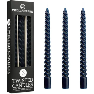 DECO EXPRESS Stabkerzen Set 3er oder 6er Tropffreie Stabkerzen Gedrehte Spiralkerzen Bunte Kerzen Brenndauer 6 Stunden Unparfümiert (Blau, 3er-Pack)