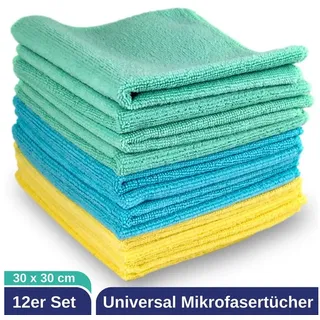 ELEXACLEAN Universal Reinigungstücher Mikrofasertuch (80% Polyester, 20% Polyamid (Mikrofaser), 30x30 cm, Set, 12-tlg., 30x30 cm, fusselfrei, streifenfrei, saugfähig) bunt