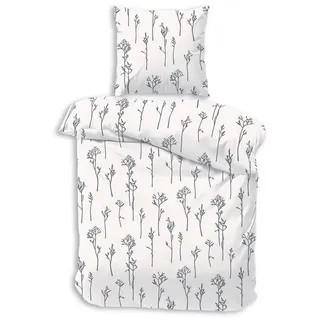DOBNIG Bettwäsche Flanell, Flanell, 2 teilig, Blumenzweige, natur, grau beige