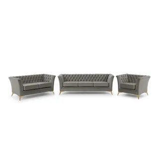 S-STYLE Chesterfield Polstergarnitur 3+2+1  Wilhelm , grau , Maße (cm): B: 237 H: 78