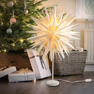 EANLOLY Stehender Weihnachtsstern Beleuchtet - LED Papierstern Weihnachten Tischlampe für Weihnachtsdeko Innen Fenster, Leuchtsterne Deko, Weihnachtsbeleuchtung Lichterkette, Weiß