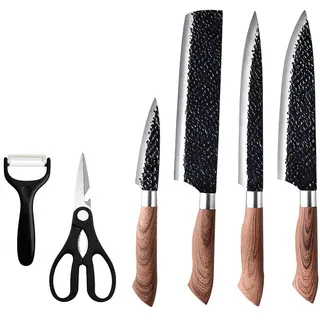 Messer-set 6 Teilig– High Carbon Edelstahl Profi Kochmesser-set, Scharfe Klingen, Ergonomischer Griff, Küchenmesserset Für Fleisch, Fisch & Gemüse, Geschenk-set Für Hobbyköche & Profis