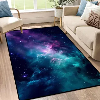 Galaxie-Teppich für Kinderzimmer, Wohnzimmer, dunkelblau, Sternenhimmel, Glitzer, Weltraum, Überwurf, Teppiche, Bodenmatte, 150 x 99 cm