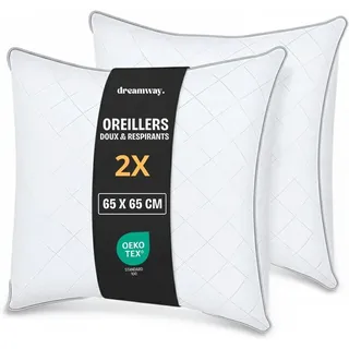 Kopfkissen 65 x 65 cm, 2er-Set, Mikrofaser, für Rückenschläfer, waschbar