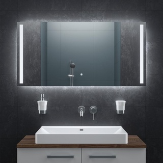 BR Bringer LED Badspiegel - 120x60 cm - Badezimmerspiegel mit Beleuchtung und Anti-Beschlag Funktion - Dimmbar, Energiesparend, 3 Lichtfarben, Touch-Schalter und Speicherfunktion