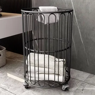 Metall-Wäschekorb mit Rollen, multifunktionaler Aufbewahrungskorb, runder Drahtkorb, Wäschekorb, für Zimmer, Badezimmer (Farbe: B)