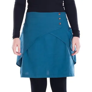 Vishes Minirock Damen Mini-Rock Baumwolle A-Linie breiter Bund mit Knopfleiste und Alternative Bekleidung, Ethno, Hippie, Retro Style blau 36-38