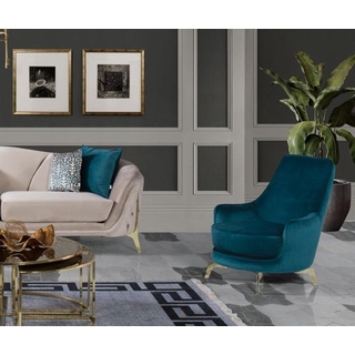 JVmoebel Loungesessel Runder Sessel Design Wohnzimmer Polster Holz Polster Moderne Luxus blau