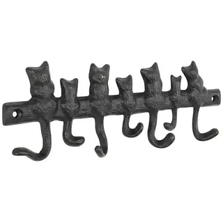 Macosa Home Dekohaken Wandhaken Katze vintage Gußeisen Dunkelrostfarben, (Hakenleiste 25 cm, Kleiderhaken Schlüsselhaken), Dekohaken Nostalgie Garderobenhaken braun