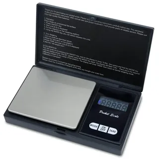 Intirilife Digitale Feinwaage in SCHWARZ - 200g Taschenwaage mit Tara Funktion und LCD-Display – Wiegefläche 6.5x7.5 cm - Präzise Digitalwaage für S