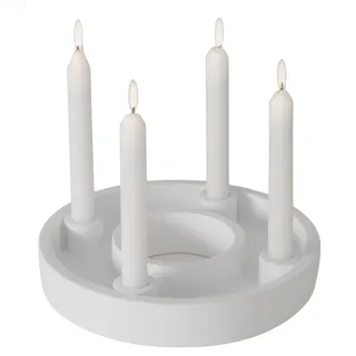 Seaside No.64 - Moderner Kerzenleuchter aus weißem Beton – Adventskranz für 4 Stabkerzen, Ø 25 cm, minimalistisches, skandinavisches Design, Weihnachtsdekoration, Tischdeko, Festliche Beleuchtung