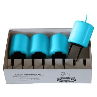 Kopschitz Kerzen 4er Set Adventskerzen mit Safety Clip und Kerzenstecker (Haltekrallen) Ocean Blau 8 x ? 5 cm