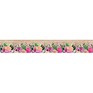 AG Design Selbstklebende Bordüre Blumen & Holz, WB 8240 | Wasserfest Dekoration für Wände, Möbel, Tapeten, Wandverkleidungen und Türen, Folie, Mehrfarbig | Breite 500 cm x Höhe 13.8 cm