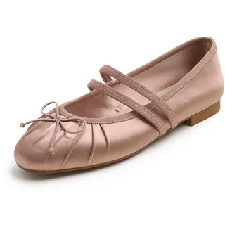 BREEZE NOUTHERLY Square Toe Wrinkle Mary Jane Halbschuhe,Flache Freizeittanzschuhe Quadratische Zehe Fältchen Mary Jane Rosabraun Satin EU 41 - 41 EU