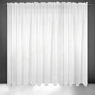 Eurofirany Frida Voile Gardine Vorhang mit Kräuselband - 1 STK. Transparent Gardine Leinenoptik Durchsichtig Einfarbige für Schlafzimmer Wohnzimmer Kinderzimmer, 300x250 cm, Weiß