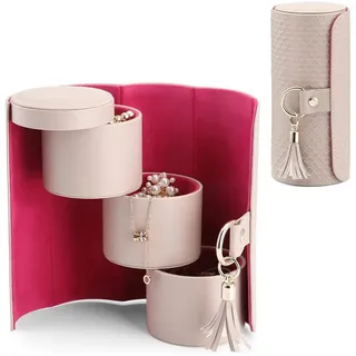 LuxusKollektion Schmuckkasten Schmuckkästchen Drehbar Leder Ohrring Aufbewahrung Geschenk Grau beige