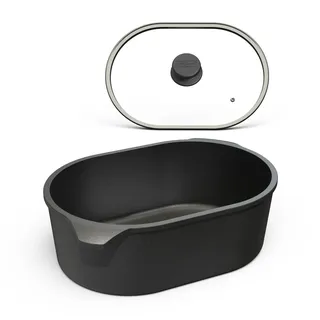 Hoffmann Bräter Induktion, 5,2 L – Aluminium-Handguss Bräter, Rechteckig, 28 x 17,5 cm, Keramische Antihaftbeschichtung, Induktionsgeeignet bis 250°C, mit Thermoboden, Universalbräter (mit Deckel)