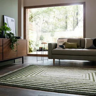 Flair Rugs Teppich FLAIR RUGS "BOUCLE WOOL FRAME", grün, B:140cm H:0mm L:200cm, Oberfläche: 75% Wolle, 25% Synthetik. Rückseite: 75% Wolle, 25% Synthetik, Teppiche, Teppich