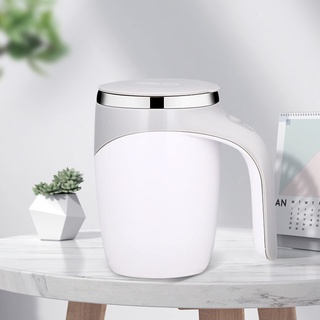 YOPOTIKA Elektrische selbstrührende Kaffeetasse, automatischer magnetischer Rührbecher, selbstmischender Becher aus Edelstahl in Lebensmittelqualität, Kaffeetasse für Kaffee/Milch/Tee Weiss 400 ml