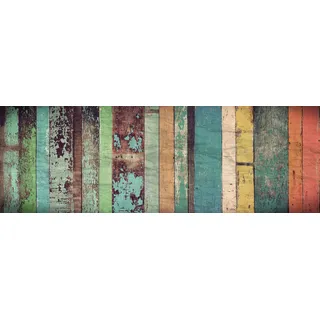 HUBDECO - Teppich - Küchenteppich - Badezimmerteppich - Badteppich - Küchenläufer - Teppich Läufer - Teppich Küche - PCV, Vinyl - rutschfest - Bunte Holz Bretter - 60x180cm