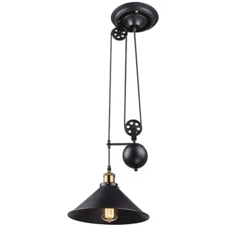 Zugpendelleuchte Vintage Pendellampe Höhenverstellbar Hängeleuchte Landhausstil, schwarz altmessing, 1x E27, DxH 30 x 90-180 cm