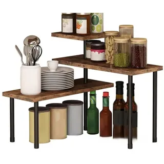 SURFOU Küchenregal Küchen Organizer Küchenregal Eckregal mit 3 Etagen Küchenschrank, Gewürzregal verstellbare Ausrichtung freistehend platzsparend, für Küche Bad Theke Schrank Pflanze braun