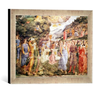 Gerahmtes Bild von Cosimo Rosselli The Adoration of The Golden Calf, from The Sistine Chapel, Kunstdruck im hochwertigen handgefertigten Bilder-Rahmen, 40x30 cm, Silber Raya