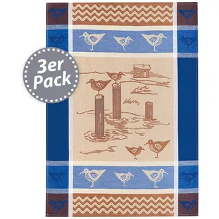Kracht 3er Pack Halbleinen Geschirrtücher Möwe 50x70 cm - beige;blau