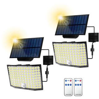 ZEEQII Solarlampen für Außen,122 LED Solarleuchten mit Bewegungsmelder 3 Modi,180°Beleuchtungswinkel Solarstrahler für Außen Fernbedienung,Solar Wandleuchte für Garten mit 5m Kabel-2 Stück