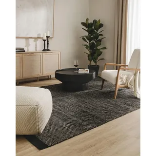 benuta pure benuta Wollteppich Rocco Schwarz/Weiß 170x240 cm Kurzflor Flachgewebe für Wohnzimmer, Schlafzimmer, Esszimmer oder Kinderzimmer
