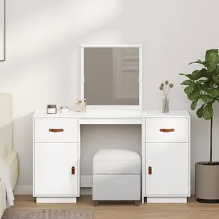 vidaXL Schminktisch mit Spiegel Weiß Massivholz Kiefer Kosmetiktisch vidaXL