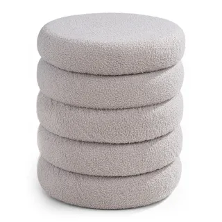 Home4You Hocker Teddystoff Ø 40 x 46 cm Hellgrau
