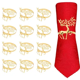 Serviettenringe Weihnachten Goldene,12 Stück Servietten Ring Reindeer Napkin Rings Für Tischdekoration, Hochzeit, Weihnachten, Partyessen, Erntedankfest