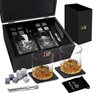 cailion Whiskyglas Geschenkset,Whisky Geschenkset für Männer,Whiskey Gläser Steine Set,Kristall Whisky Gläser Holzbox Geschenk,Geburtstagsgeschenke für Männer (Whiskey Set02)