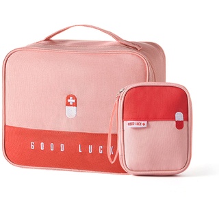 papasgix Medikament Tasche Medizinbox Große Kapazität Ablageboxen Home Tragbare Aufbewahrungsbox wasserdichte Kulturbeutel Waschtasche Reise Toilettentasche (Rosa Groß+Klein)