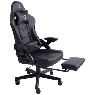 Trisens Gaming Stuhl im modernen Racing-Design mit ausziehbarer Fußstütze Gaming Chair mit verstellbaren Design Armlehnen ergonomischer Schreibtischstuhl mit extra Stützkissen