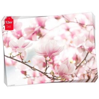 Tischsetmacher Platzset Tischset Frühling, Ostern & Blumen - Rosa Magnolien, (aus Naturpapier in Aufbewahrungsmappe für tolles Ambiente, 12-St., 44 x 32 cm / rosa-weiß), Tischdeko Made in Germany rosa