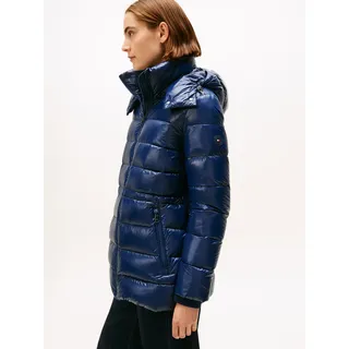 Tommy Hilfiger Damen Pufferjacke Gloss Down Waist mit Stehkragen, Blau (Dark Night Navy), XS - XS