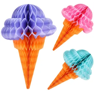Tofficu 3 Stück Eiscreme Hängeanhänger aus Papier und Metall 32cm Große Wabenförmige Kugeln Dekorative Deko für Hawaii Party und Gemütliche Heimfeiern Zufällige Farbe