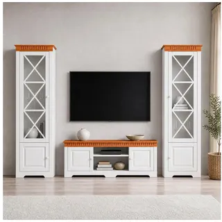 OTTO home Wohnwand Lisa, (Set, 3-St), bestehend aus zwei Vitrinen und einem Lowboard, massives Kiefernholz beige