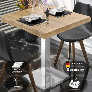 PMD | Bistro Baumkanten Tisch | Quadratisch | 60 x 60 x 77 cm | Eiche / Edelstahl