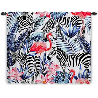 ggaimwf 132x214cm Safari Vorhang mit Stangentaschen für Kinderzimmer Tropisches Tier Flamingo Zebra Lichtfilterung Sichtschutz Bleistiftfalten Fenstervorhänge für Babyspielzimmer Raumteiler,2 Panel