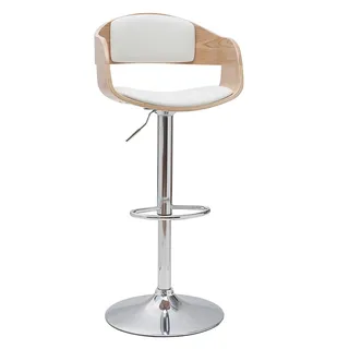 miliboo Design-Barhocker höhenverstellbar  weiß und helles Holz