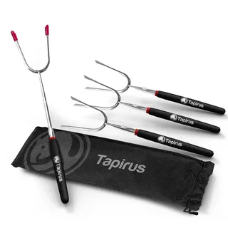 Tapirus 4 Ausziehbare Camping-Sticks Marshmallow-Braten, langlebige Edelstahl-Ausrüstung, Grillspieße mit isolierten Griffen, Teleskop-Gabeln, Utensilien für Smores, Hot Dogs & Shish-Kebabs